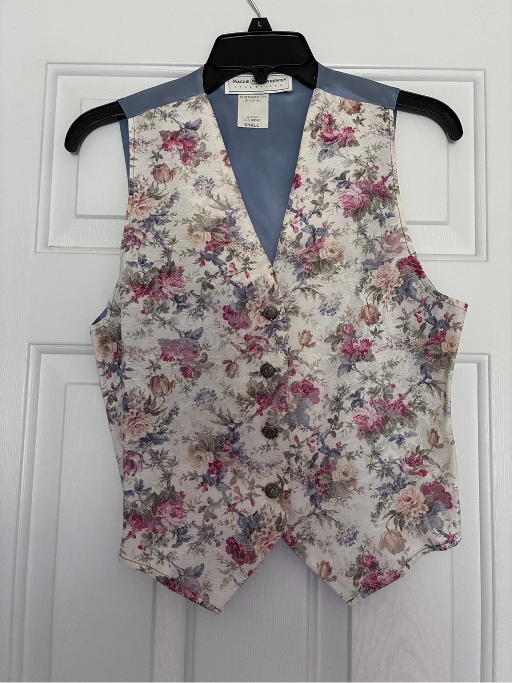 Maggie Barnes Floral Button-Front Vest - Pink, Blue, Cream